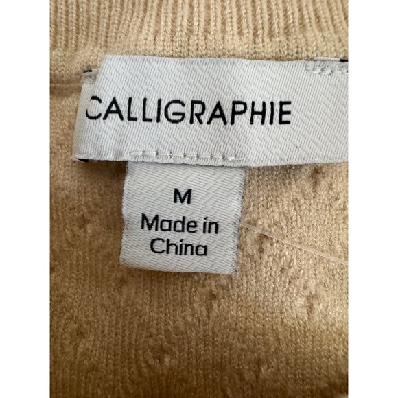 2/$30 Calligraphie M NWOT Beige Knit Sweater Intricate Lace Sleeves - Picture 3 of 13